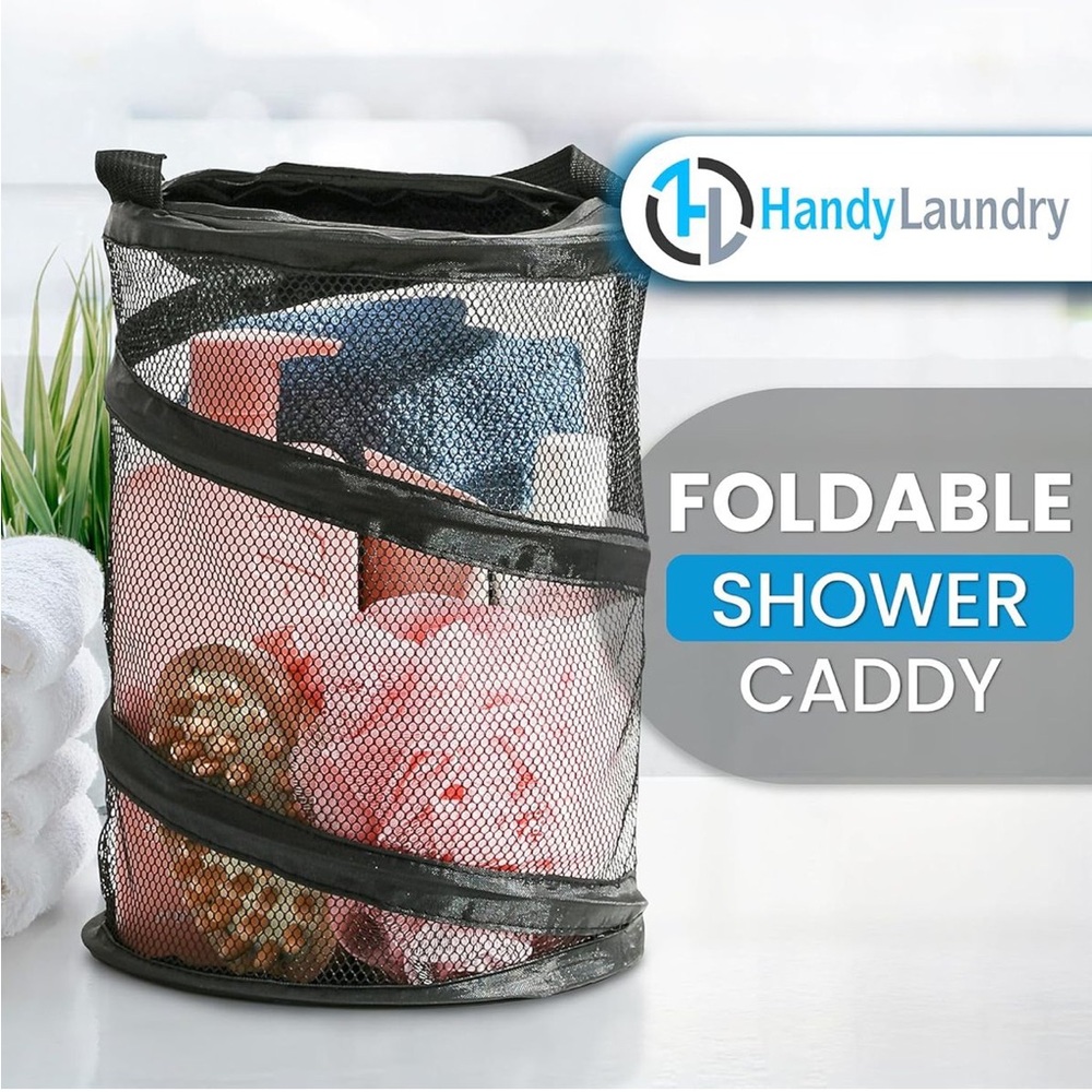 NEW Handy Laundry Foldable Shower Caddy Black Mesh Dorm Travel Organizer‎